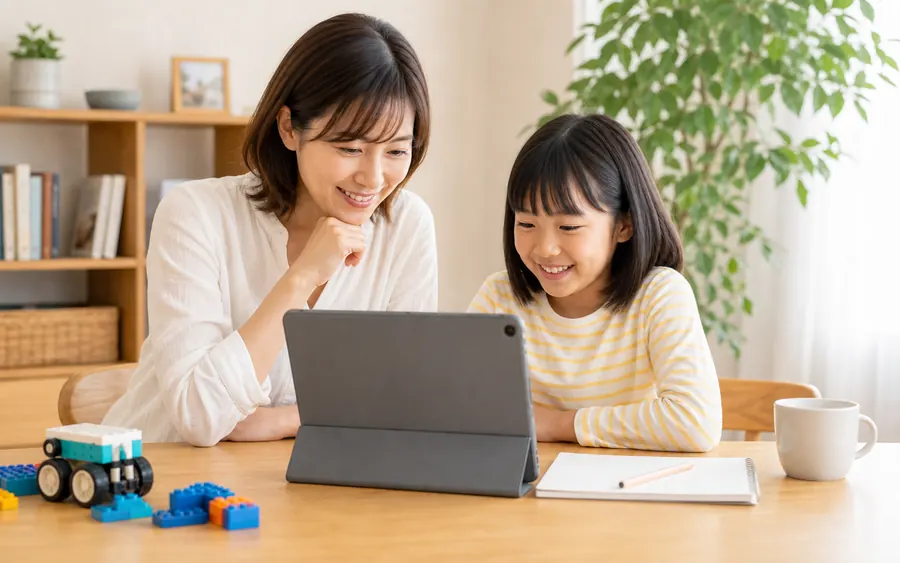 親子でプログラミングを学ぶ様子