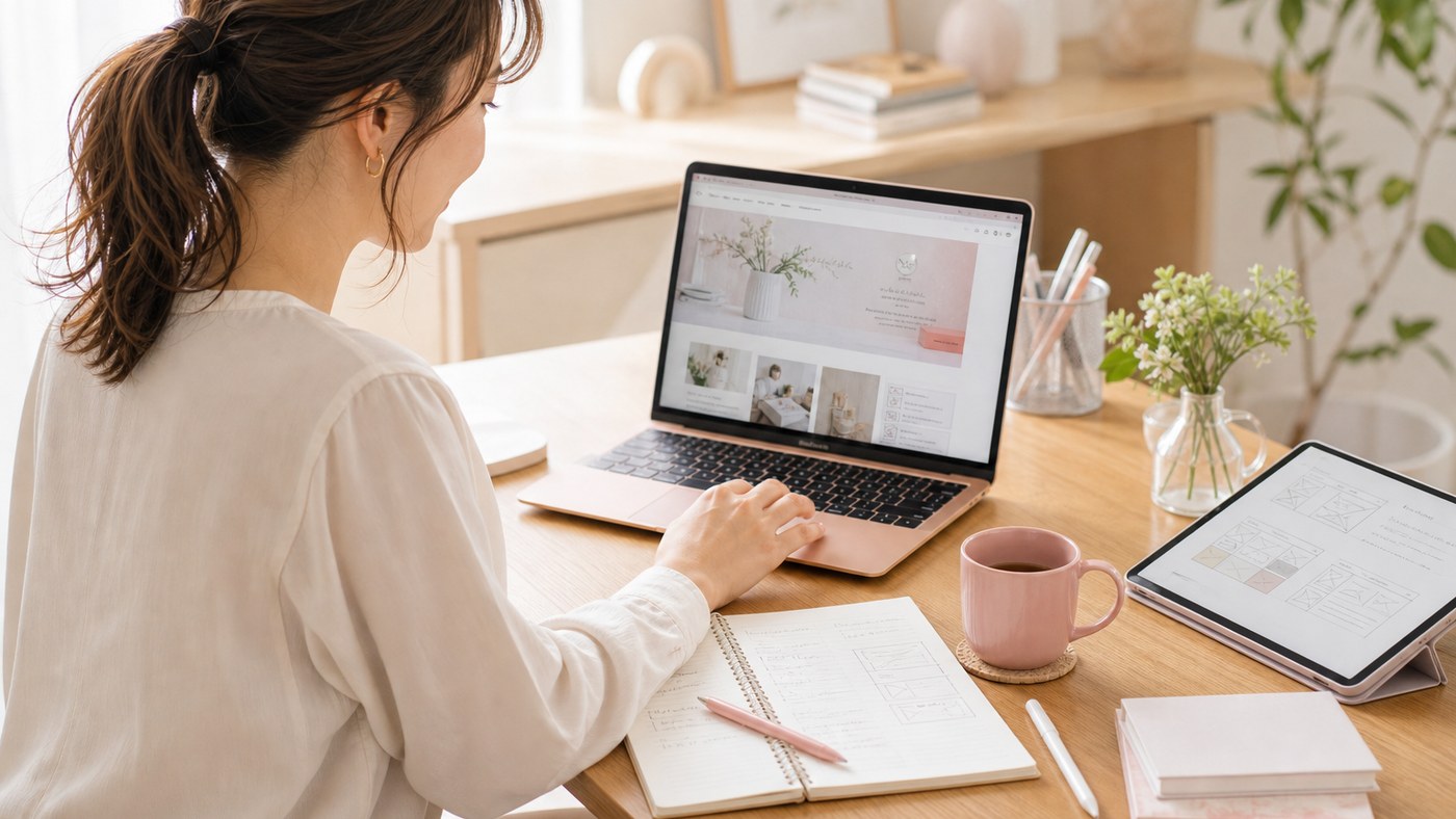 Webデザインの画面を確認する女性