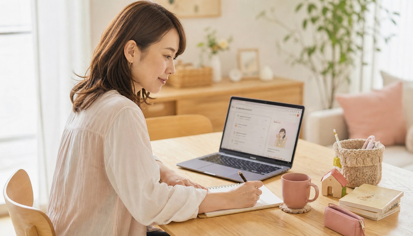 生活のすき間に学習を進める女性